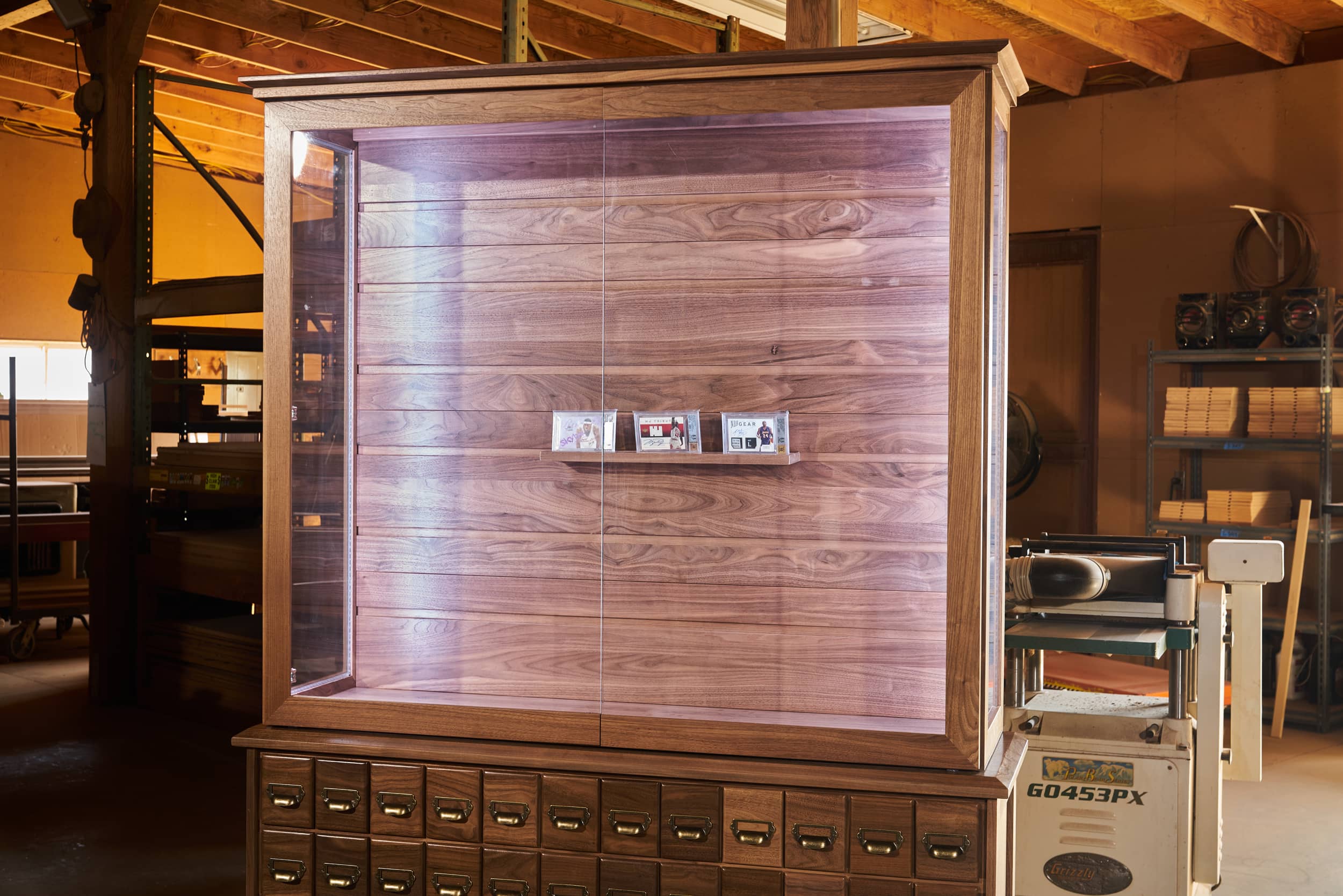 Ready to Ship - Heritage 58in Walnut Trading Card Cabinet with Showcase Display