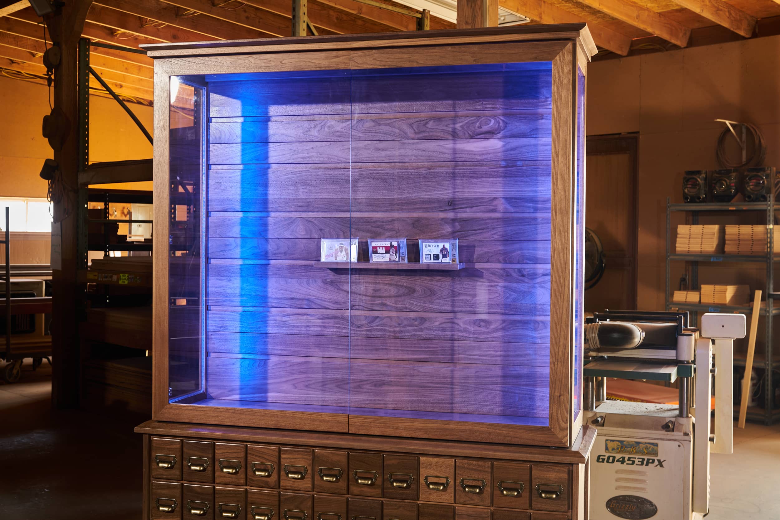 Ready to Ship - Heritage 58in Walnut Trading Card Cabinet with Showcase Display