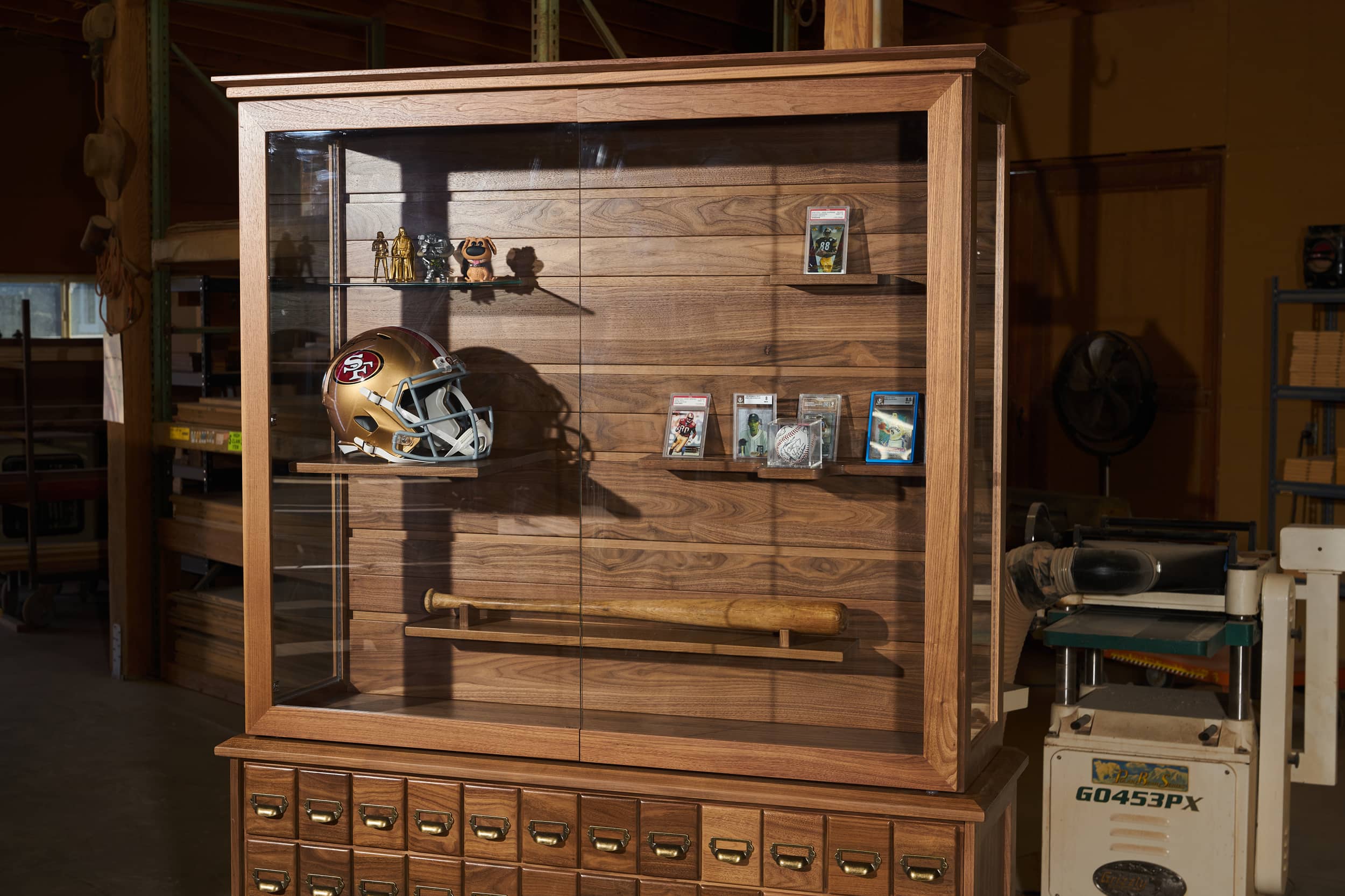 Ready to Ship - Heritage 58in Walnut Trading Card Cabinet with Showcase Display