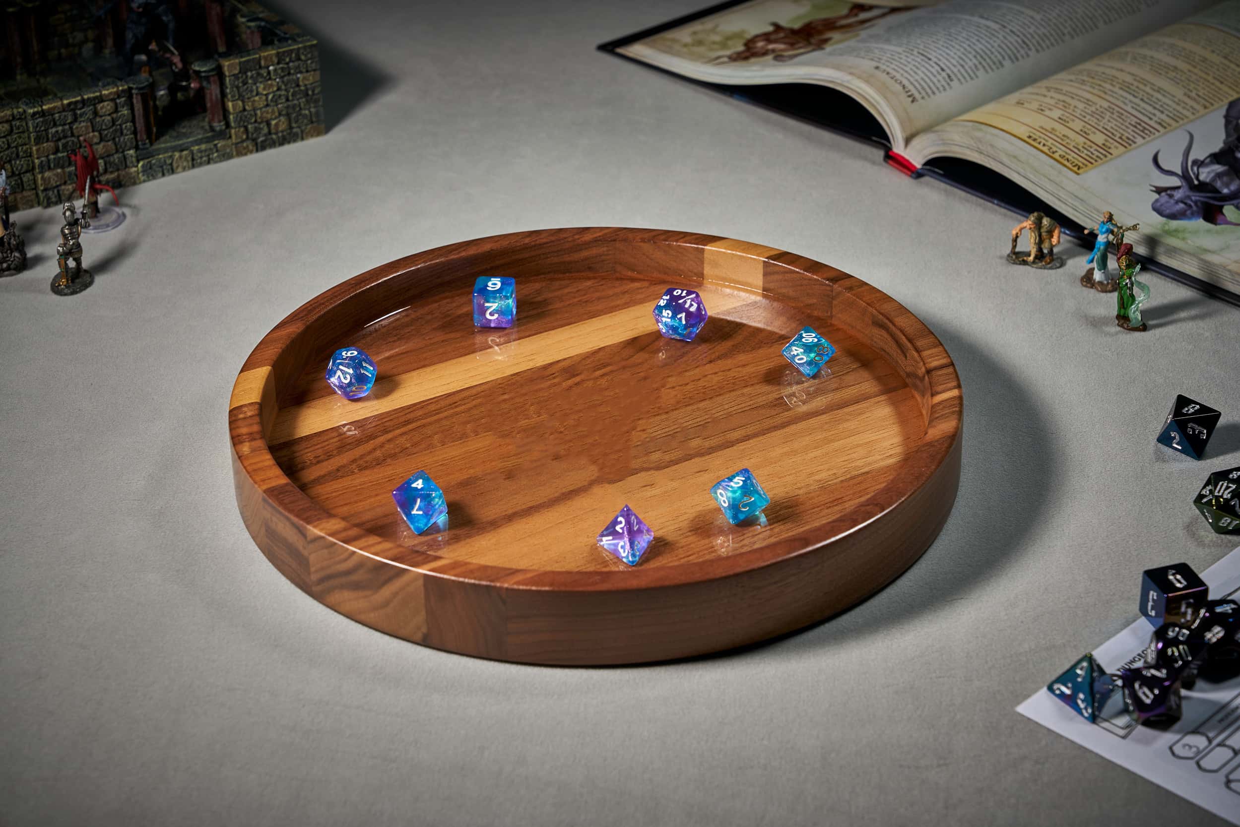 Koplow Wooden Dice Tray With Felt Lining - 10 Inch Diameter For Tabletop Games